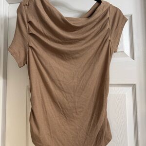 Cider Draped Neck Short Sleeve Top - Tan